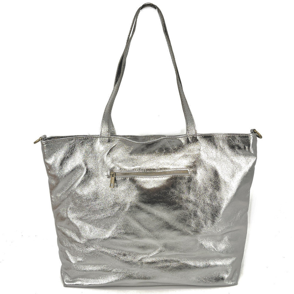 Grand sac cabas en cuir irisé CASSIOPEE Argent moyen