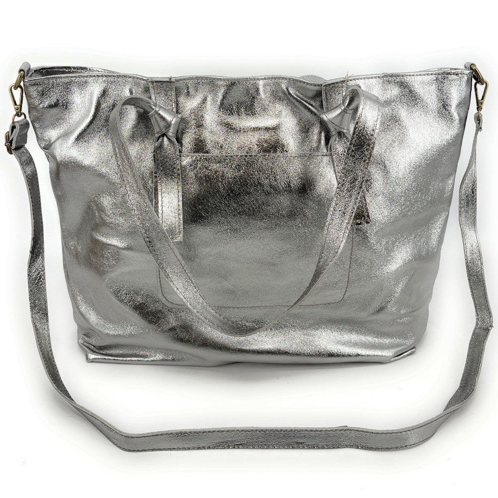 Grand sac cabas en cuir irisé CASSIOPEE Argent moyen