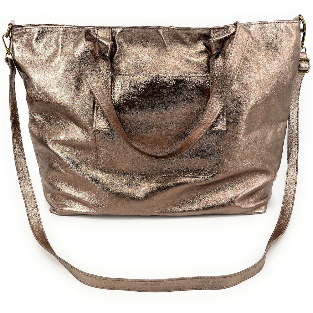 Grand sac cabas en cuir irisé CASSIOPEE Champagne irisé