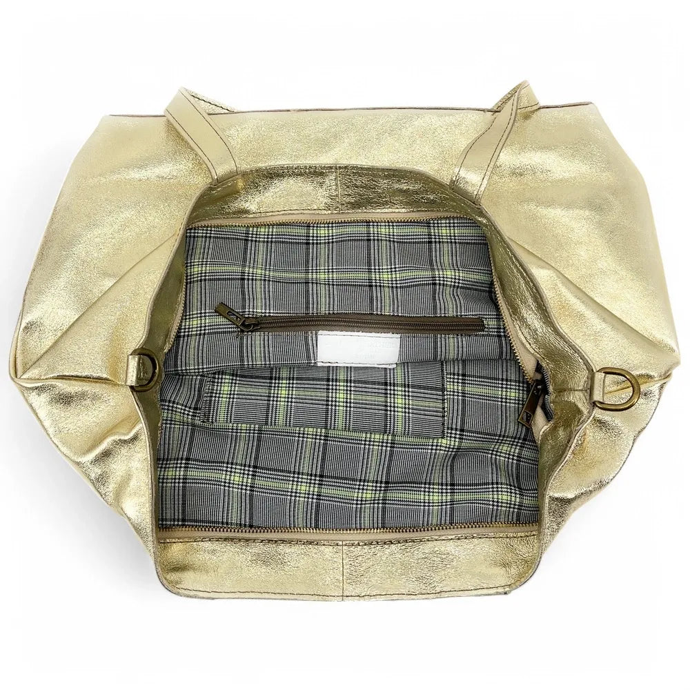 Grand sac cabas en cuir irisé CASSIOPEE Or pâle