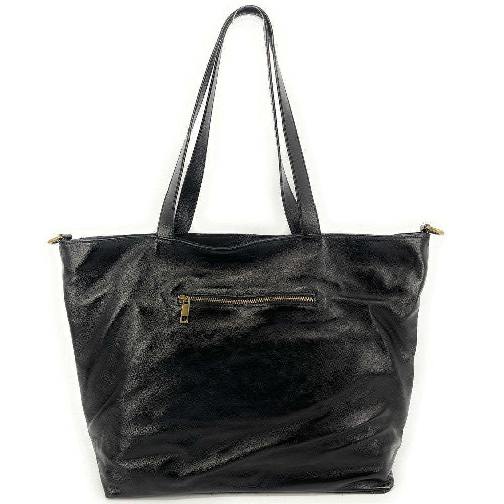 Grand sac cabas en cuir irisé CASSIOPEE Noir irisé