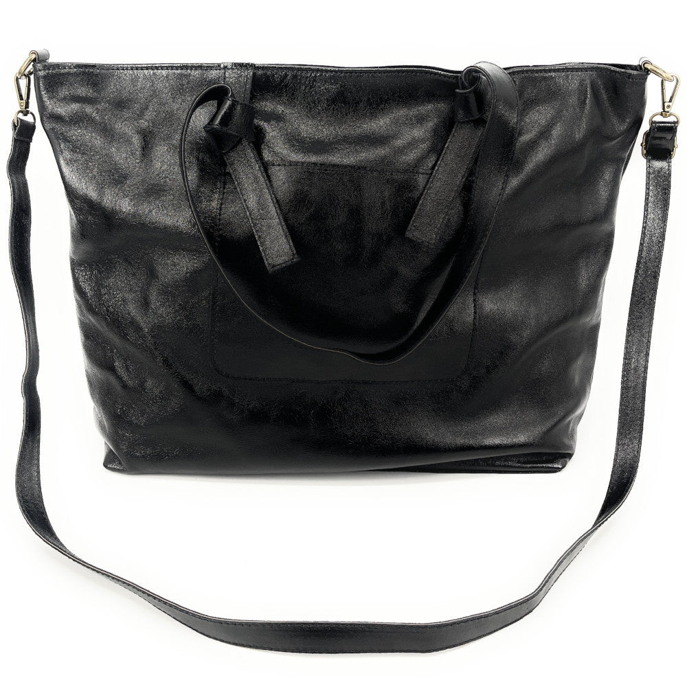 Grand sac cabas en cuir irisé CASSIOPEE Noir irisé