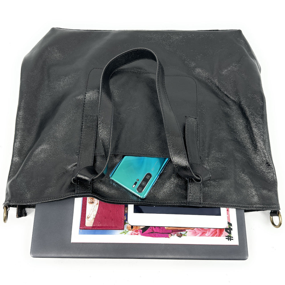Grand sac cabas en cuir irisé CASSIOPEE Noir irisé