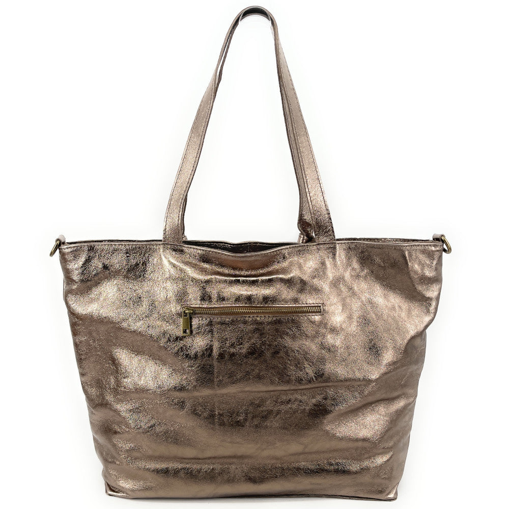 Grand sac cabas en cuir irisé CASSIOPEE Champagne irisé