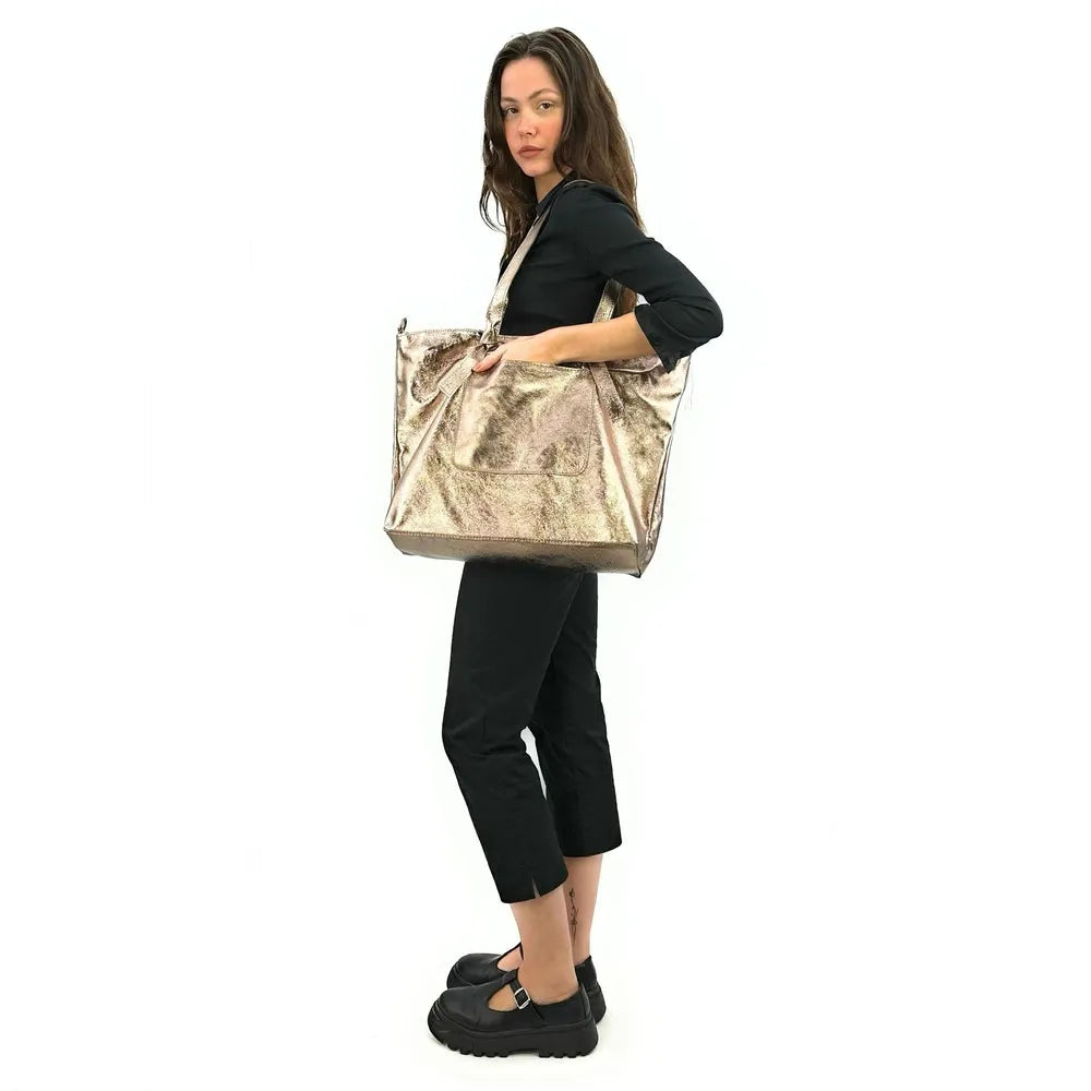Grand sac cabas en cuir irisé CASSIOPEE Champagne irisé