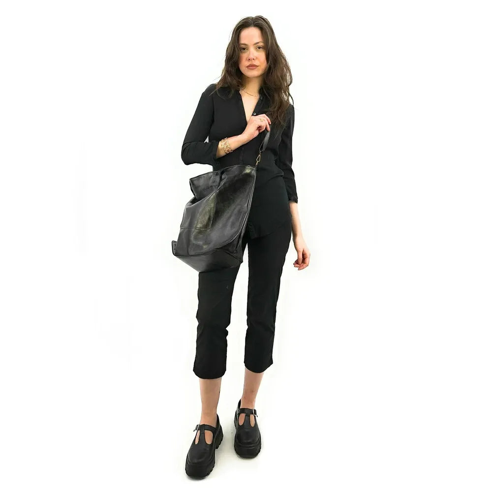 Grand sac cabas en cuir irisé CASSIOPEE Noir irisé