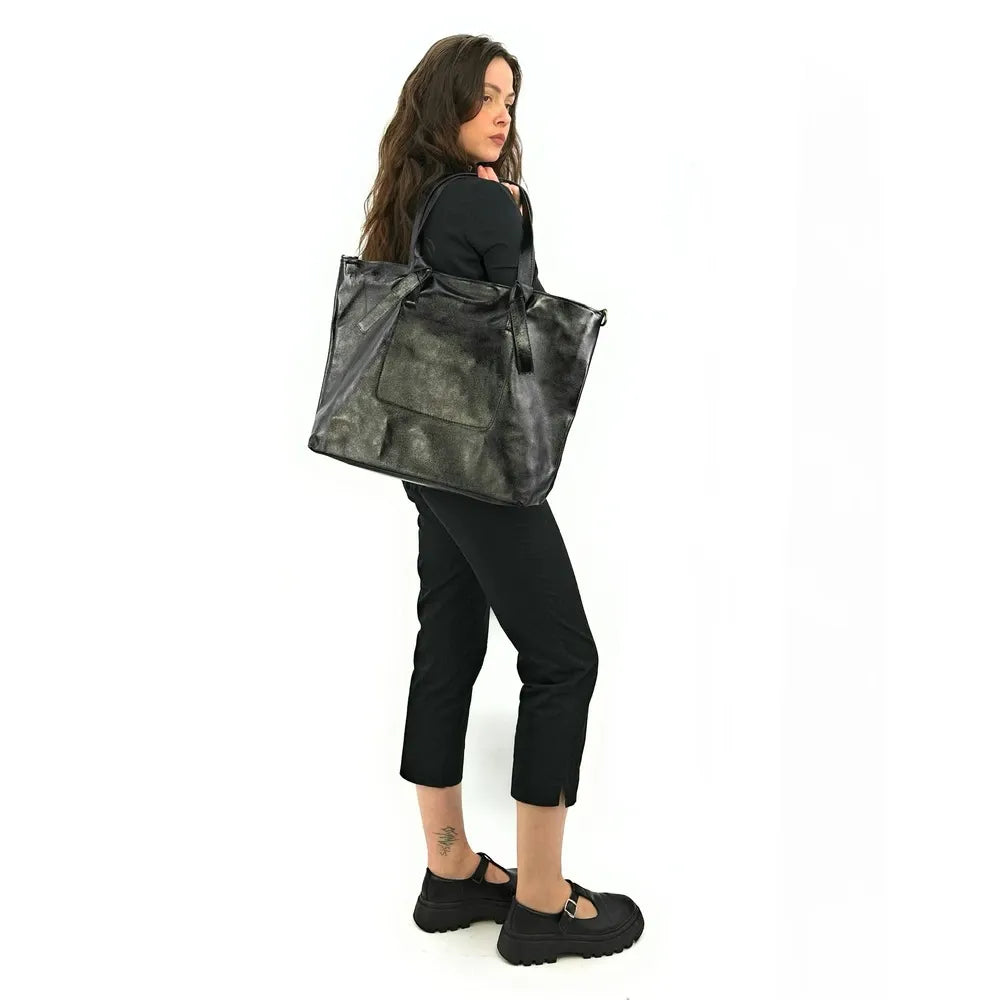 Grand sac cabas en cuir irisé CASSIOPEE Noir irisé