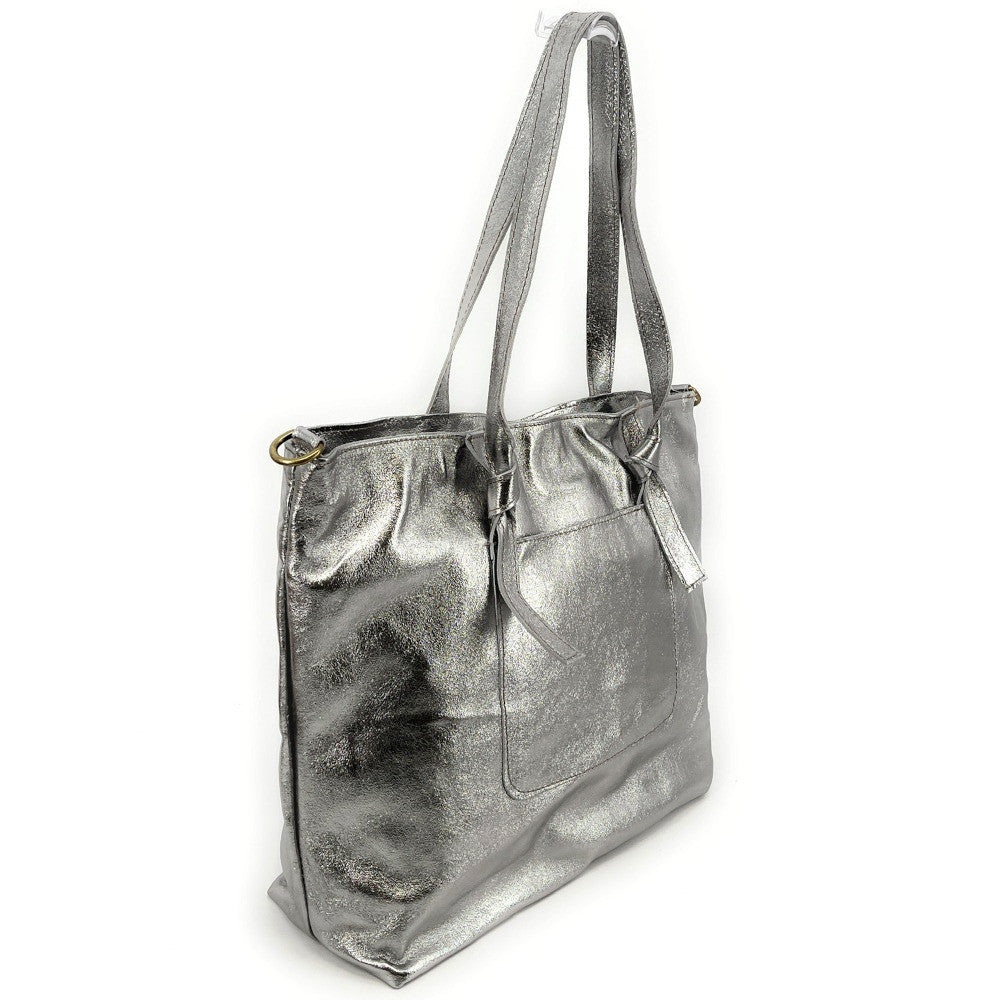 Grand sac cabas en cuir irisé CASSIOPEE Argent moyen
