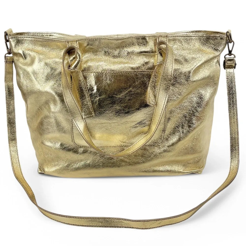 Grand sac cabas en cuir irisé CASSIOPEE Or pâle