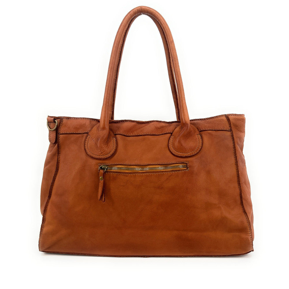 Grand sac cabas en cuir vintage ALBUS Camel foncé