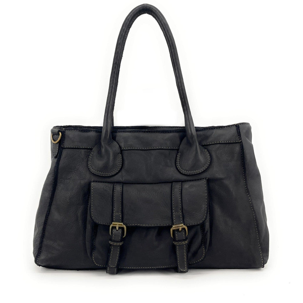 Grand sac cabas en cuir vintage ALBUS Noir
