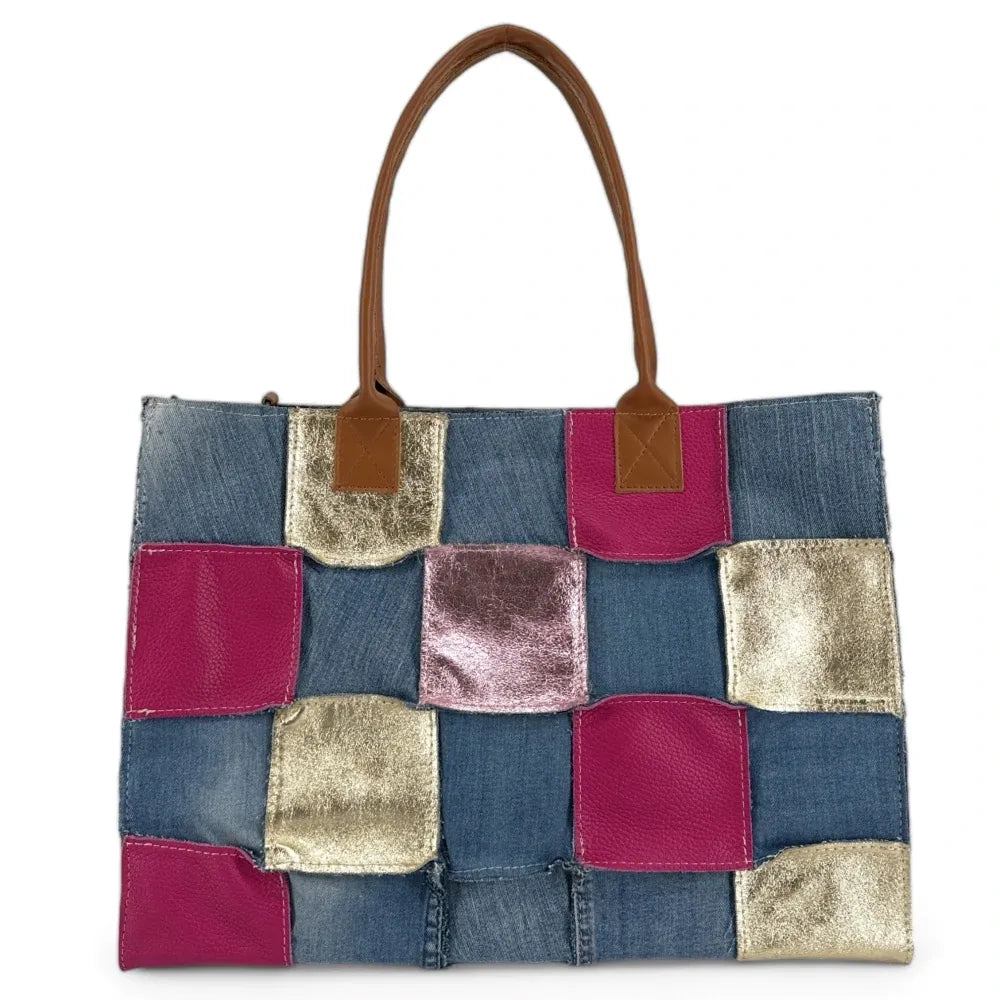 Grand sac cabas en toile et cuir KANTHA Rose fuchsia