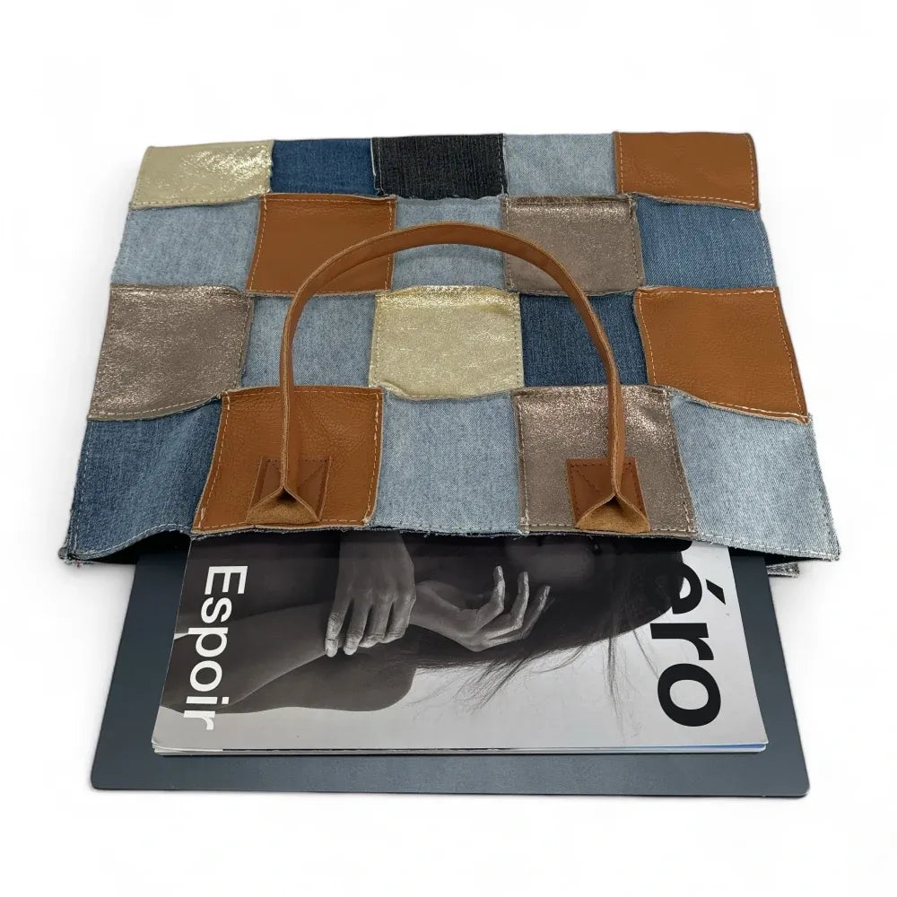 Grand sac cabas en toile et cuir KANTHA Camel