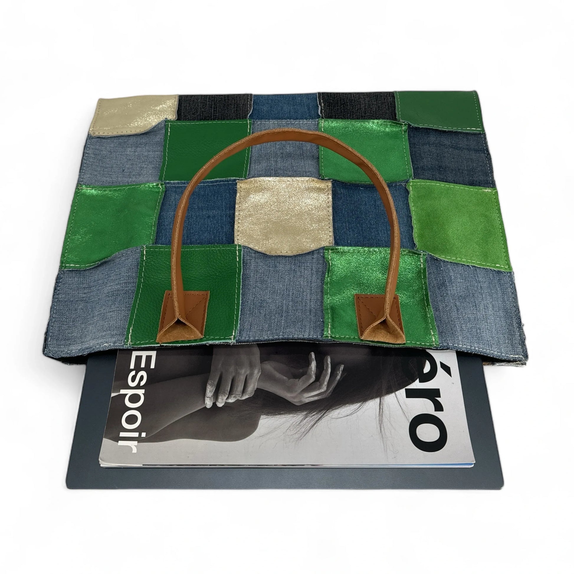 Grand sac cabas en toile et cuir KANTHA Vert anglais