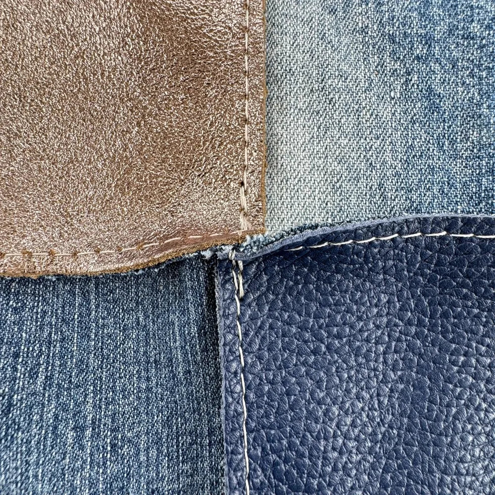 Grand sac cabas en toile et cuir KANTHA Bleu denim