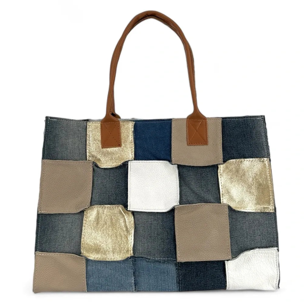 Grand sac cabas en toile et cuir KANTHA Taupe
