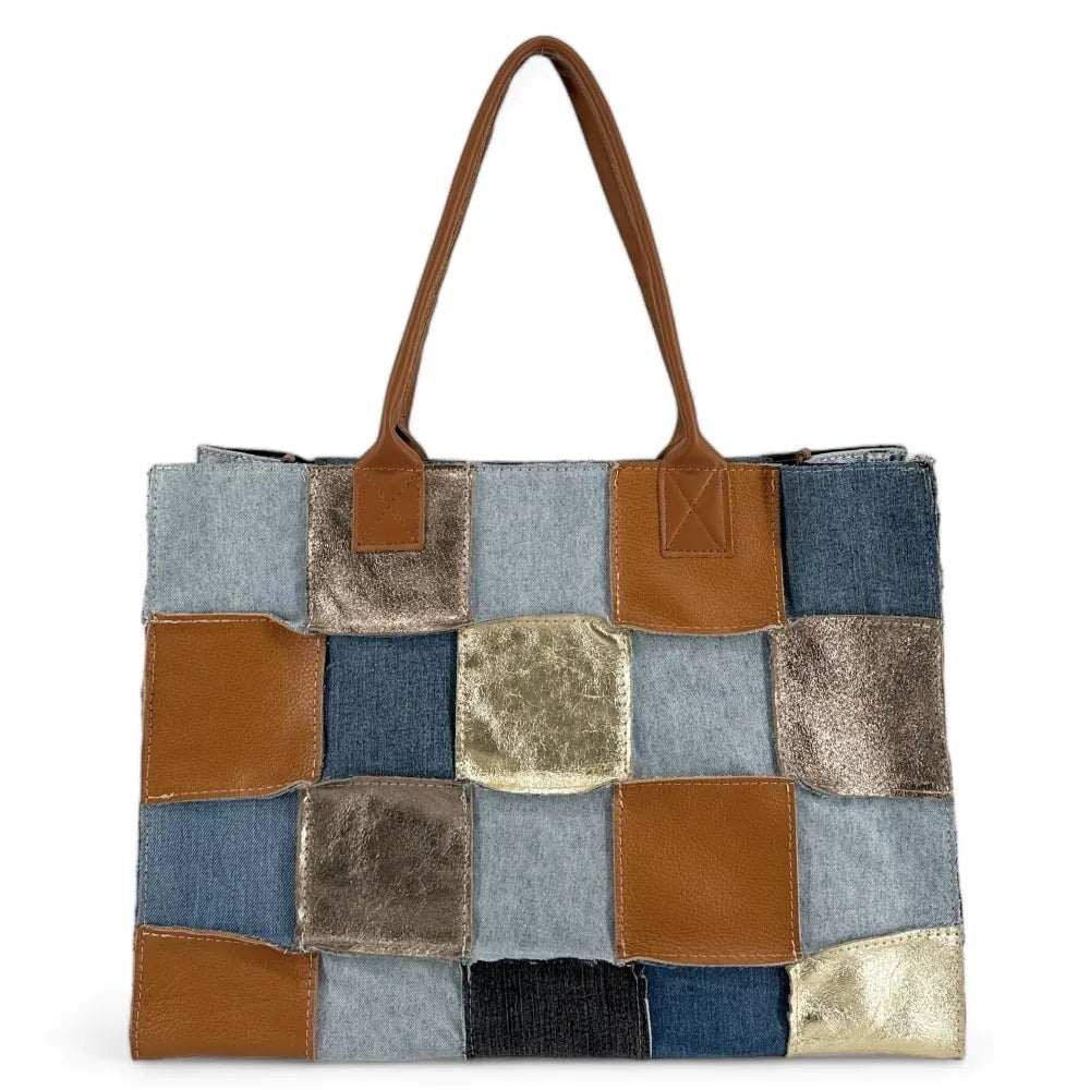 Grand sac cabas en toile et cuir KANTHA Camel