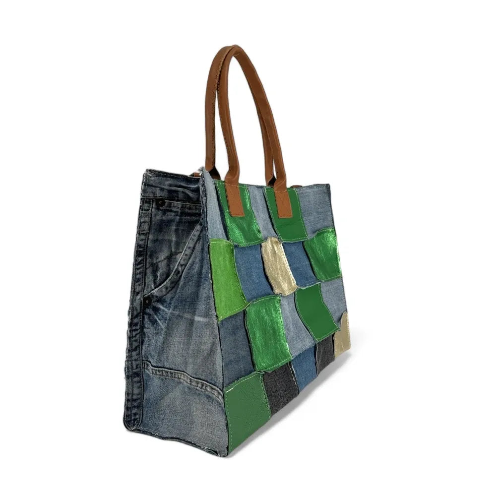 Grand sac cabas en toile et cuir KANTHA Vert anglais