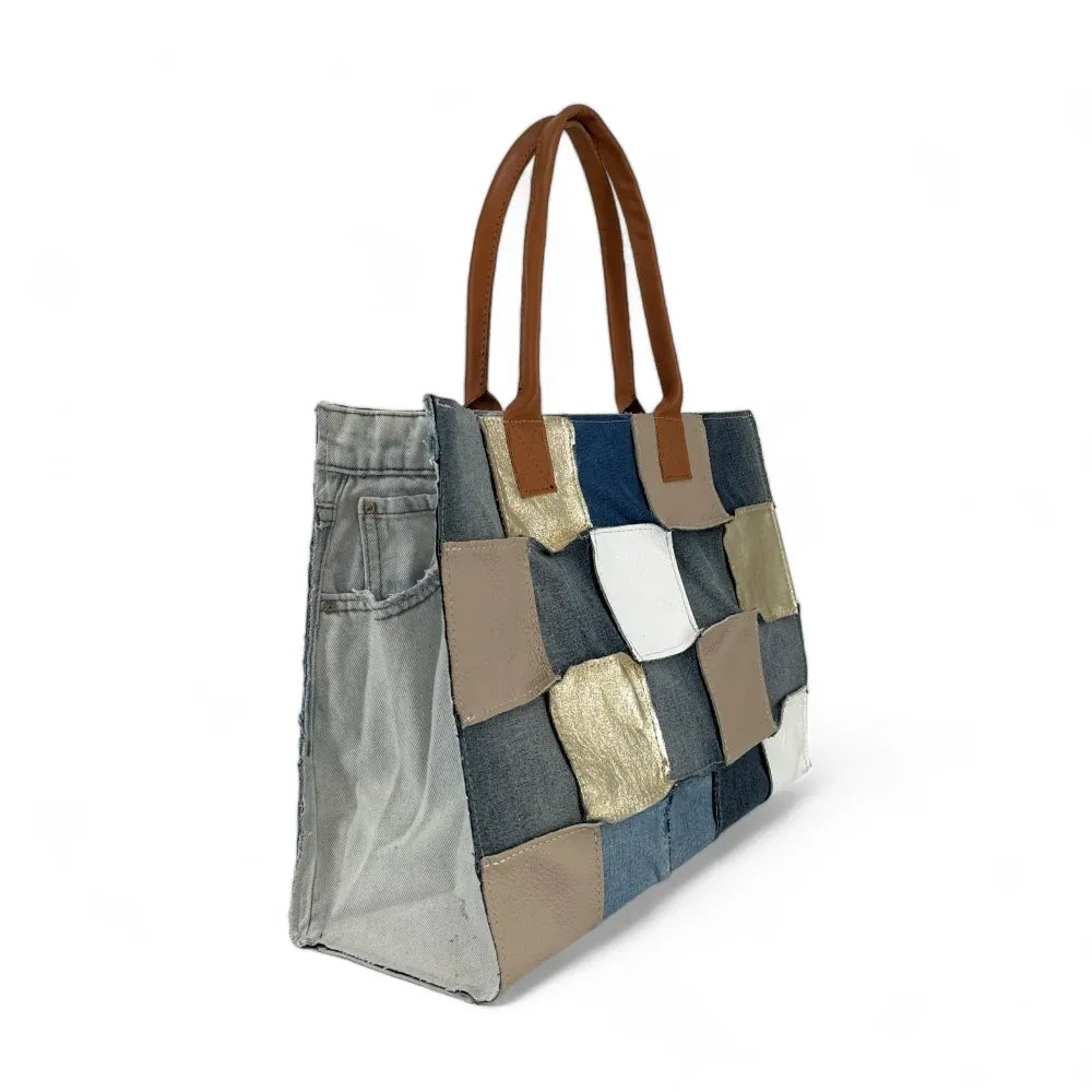 Grand sac cabas en toile et cuir KANTHA Taupe