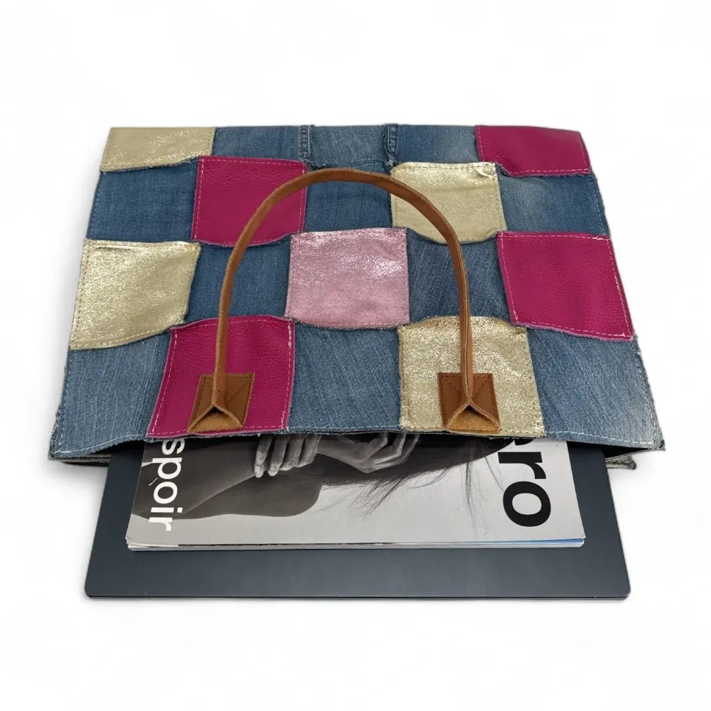 Grand sac cabas en toile et cuir KANTHA Rose fuchsia