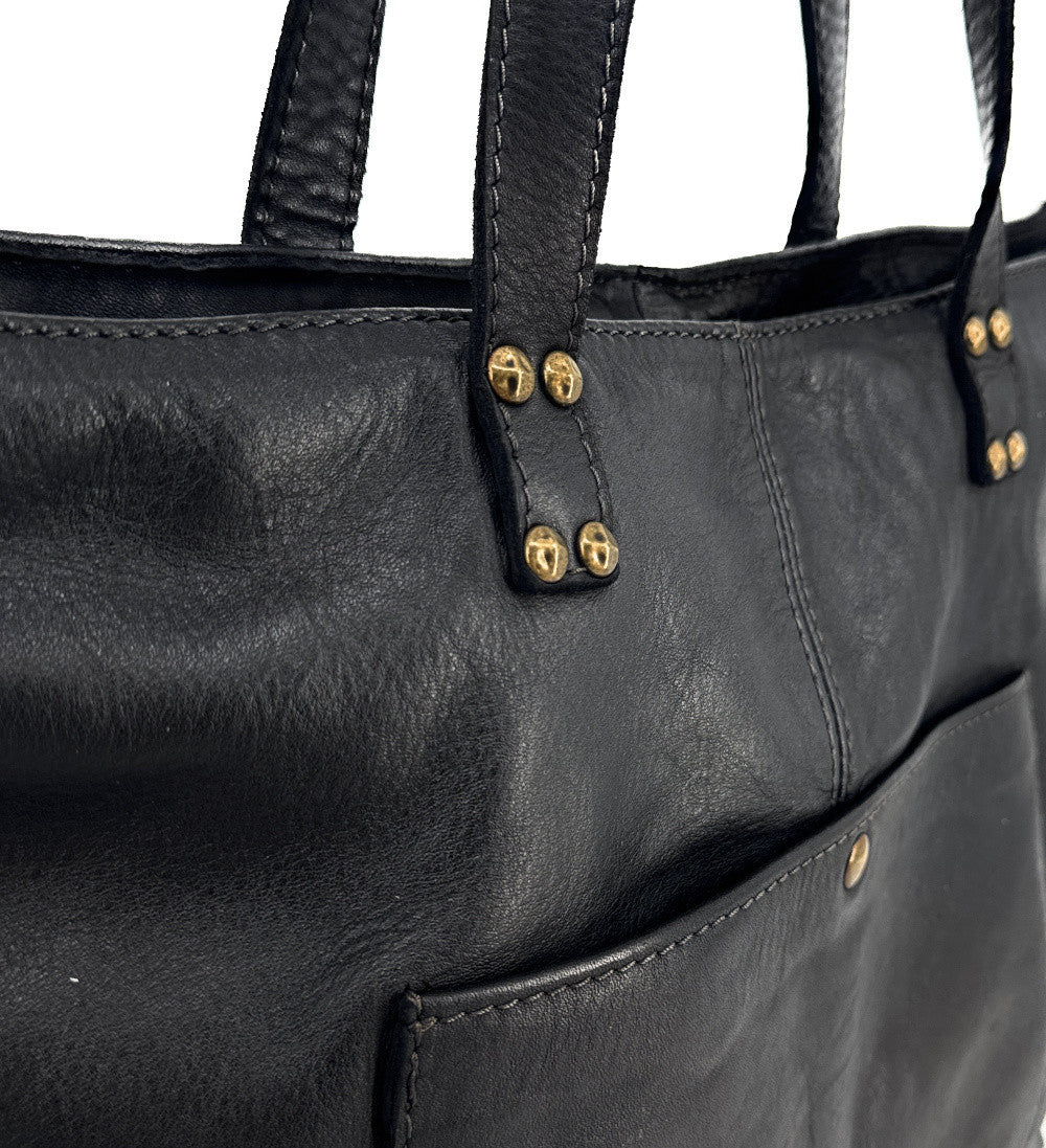 Grand sac cabas femme en cuir vintage ASTERIA Noir