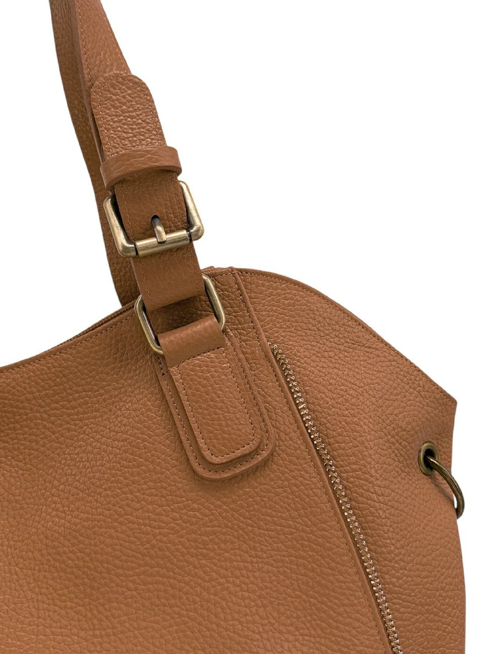 Schultertasche aus genarbtem Leder CAMELIA Cognacbraun