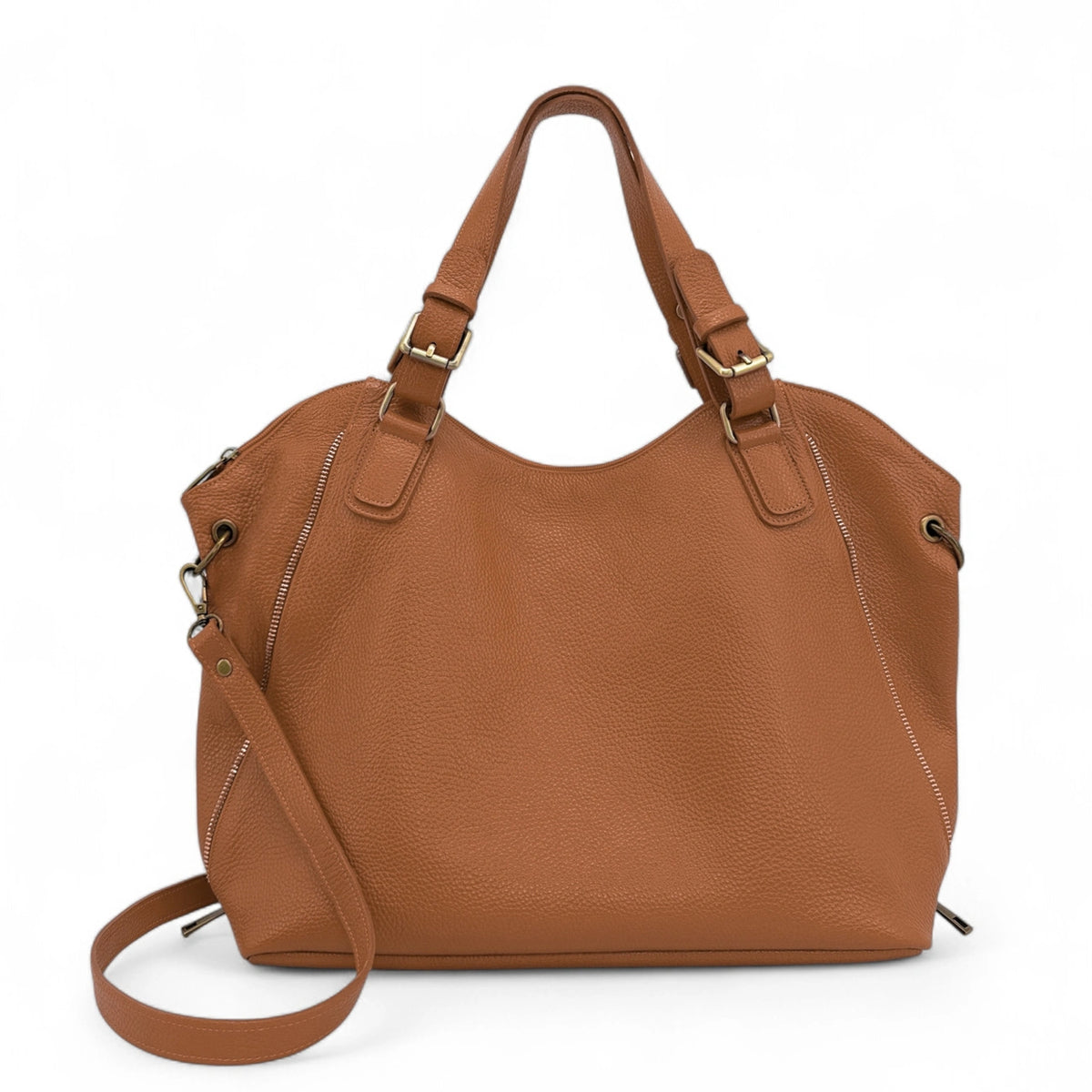 Schultertasche aus genarbtem Leder CAMELIA Cognacbraun