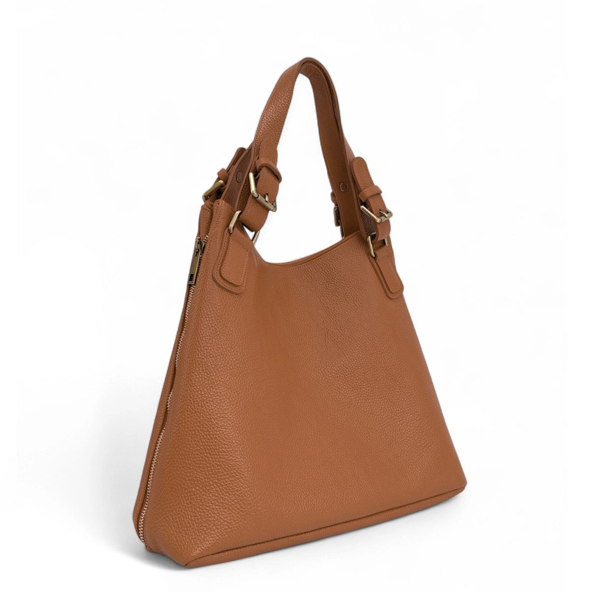 Schultertasche aus genarbtem Leder CAMELIA Cognacbraun