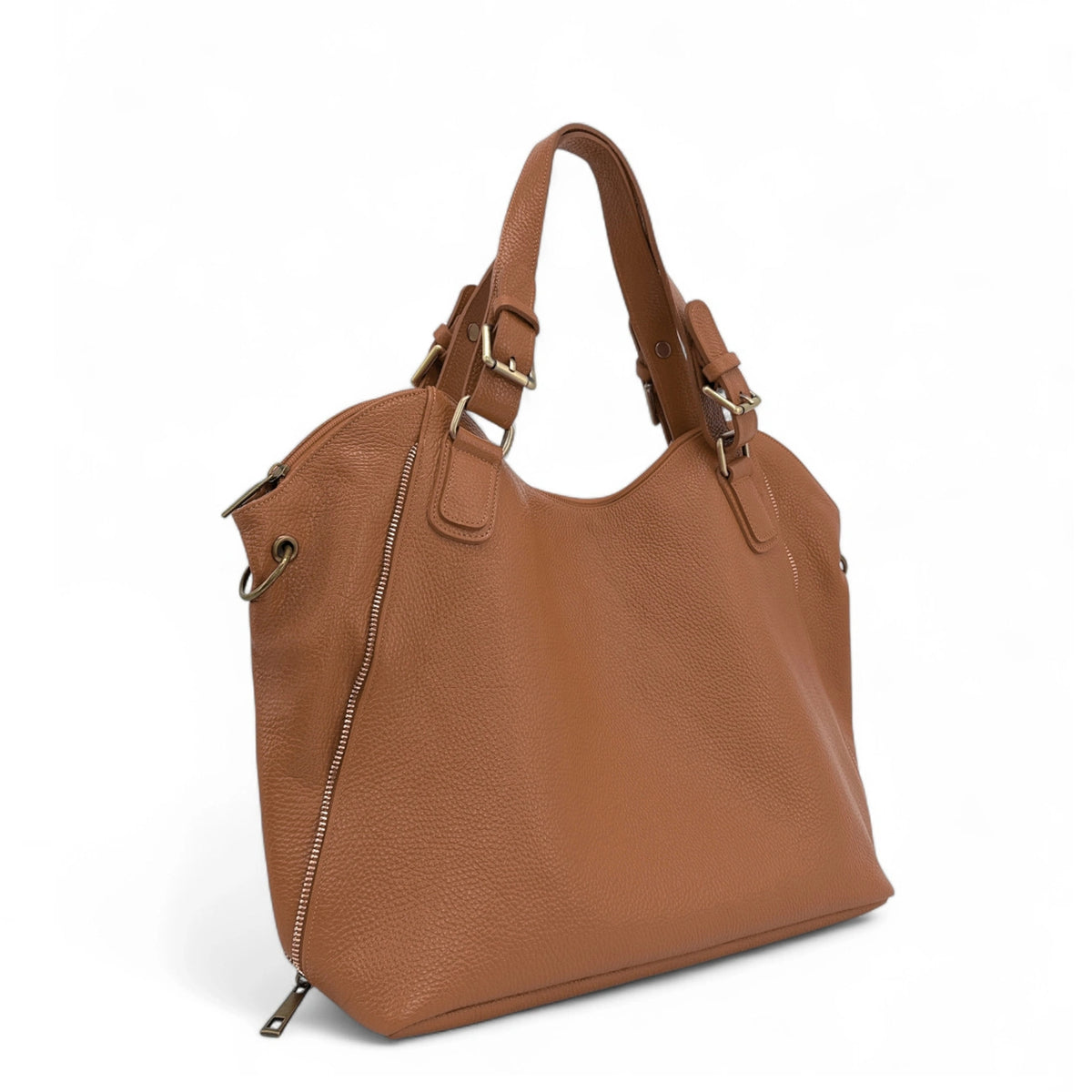 Sac porté épaule en cuir grainé CAMELIA Marron Cognac