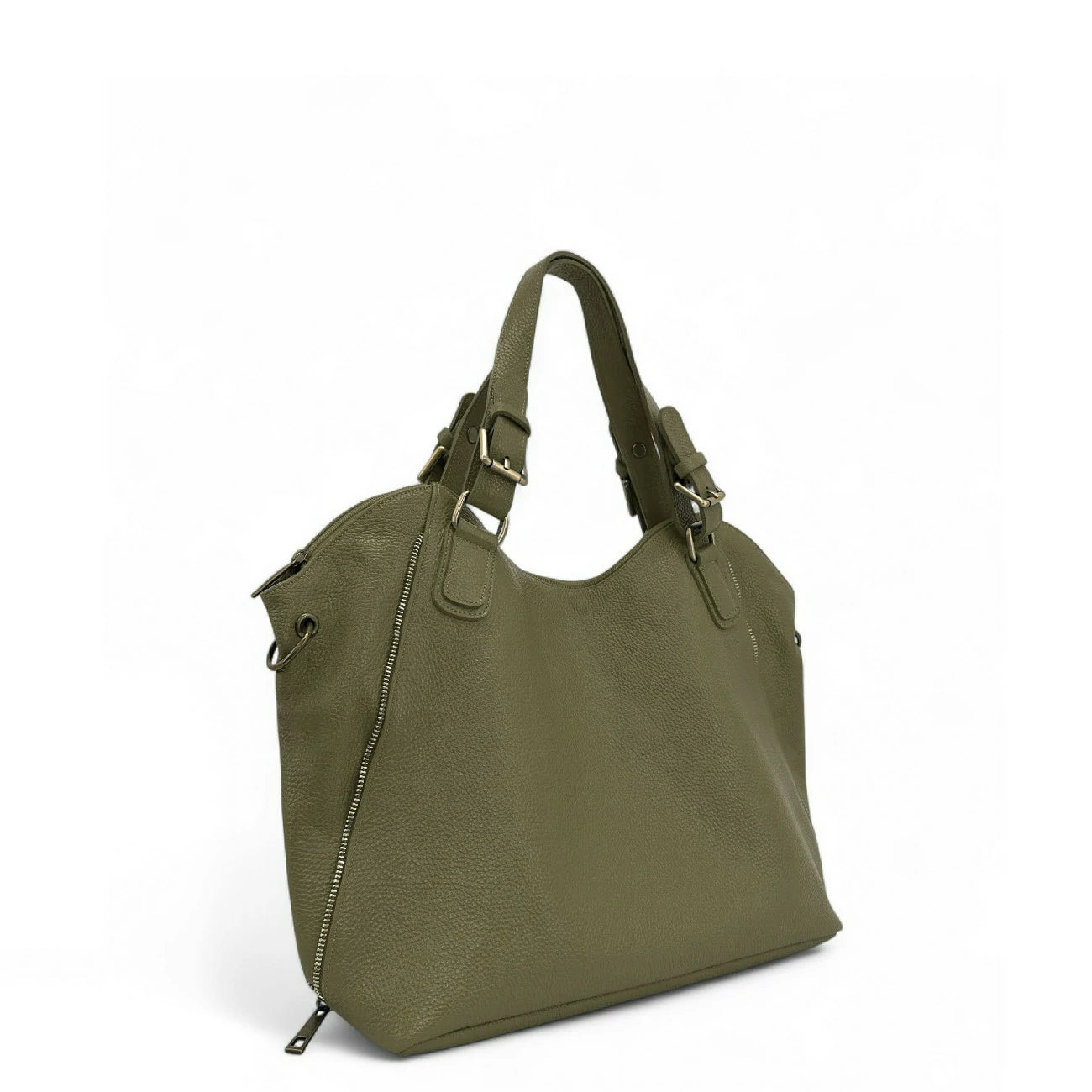Sac porté épaule en cuir grainé CAMELIA Kaki