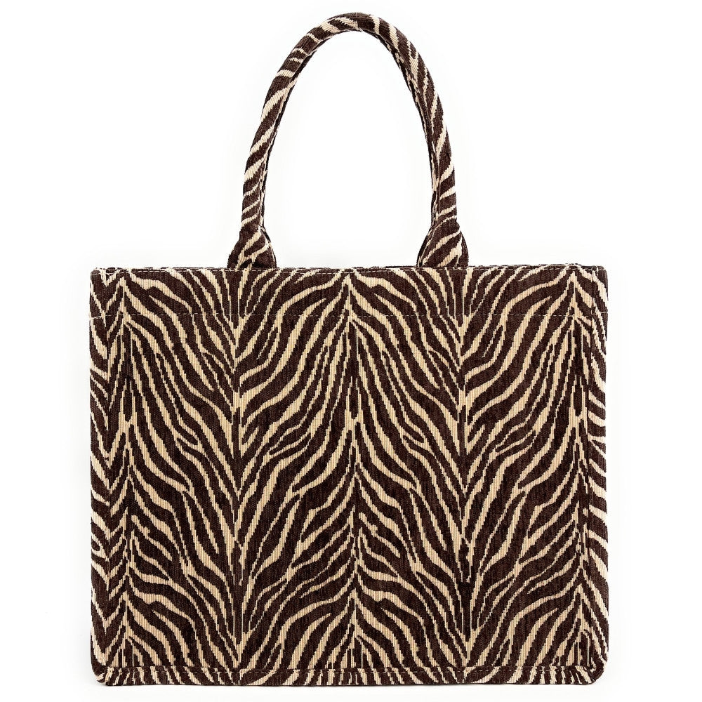 Grand sac cabas rigide en velours tissé ZEBRA Chocolat