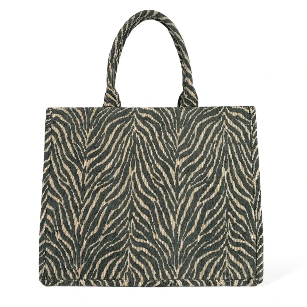 Grand sac cabas rigide en velours tissé ZEBRA Kaki clair