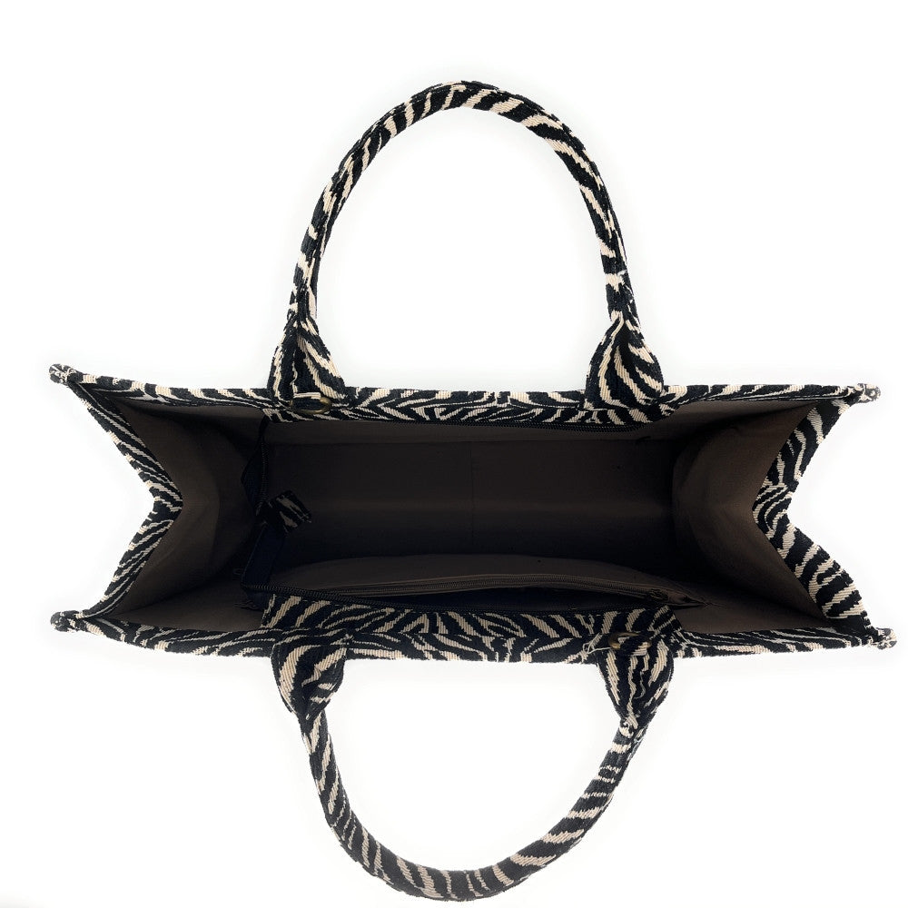 Grand sac cabas rigide en velours tissé ZEBRA Onyx