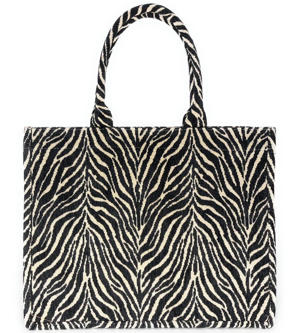 Grand sac cabas rigide en velours tissé ZEBRA Onyx