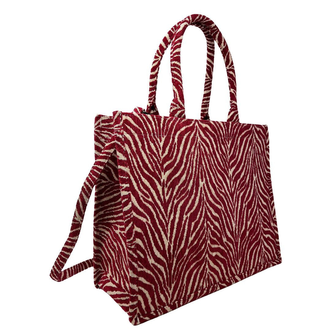 Grand sac cabas rigide en velours tissé ZEBRA Rubis