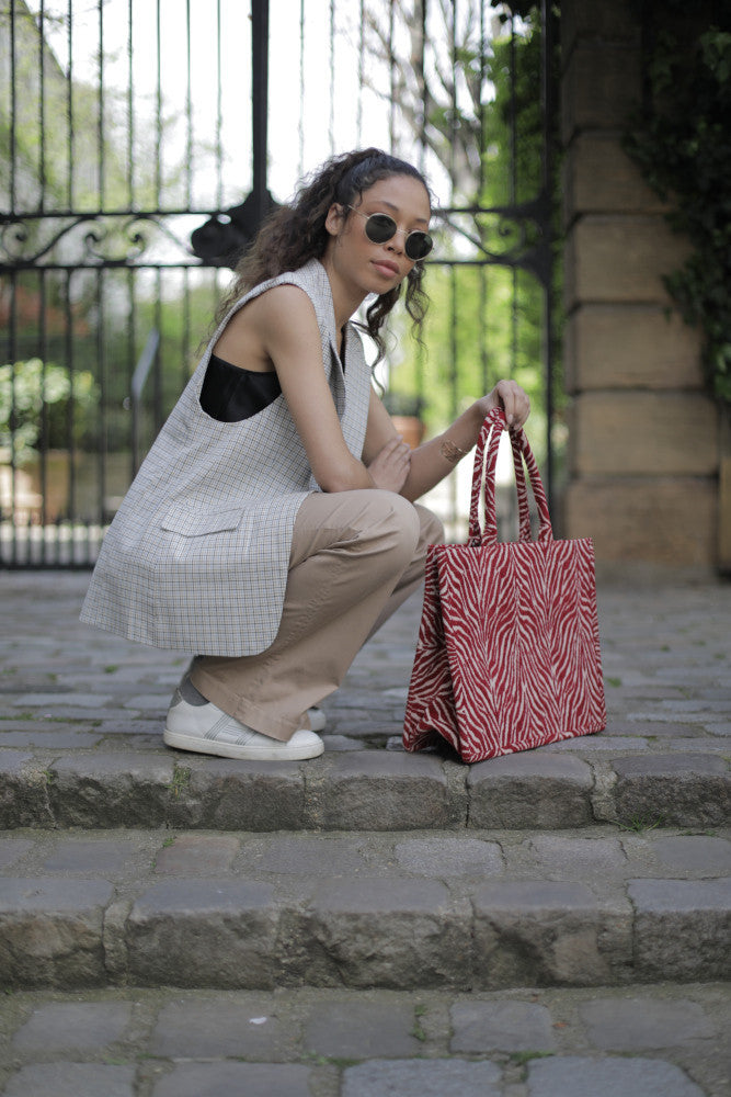 Grand sac cabas rigide en velours tissé ZEBRA Rubis