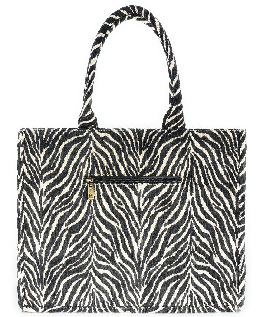 Grand sac cabas rigide en velours tissé ZEBRA Onyx