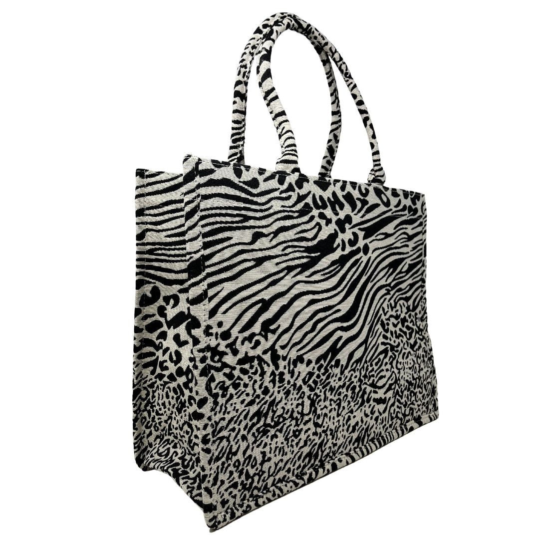 Grand sac cabas rigide en velours tissé ZEBRA Onyx