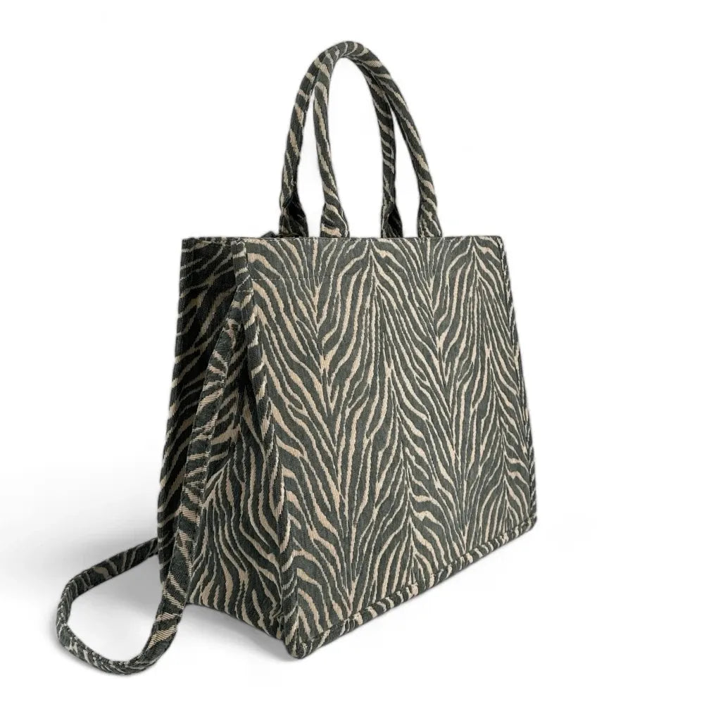 Grand sac cabas rigide en velours tissé ZEBRA Kaki clair