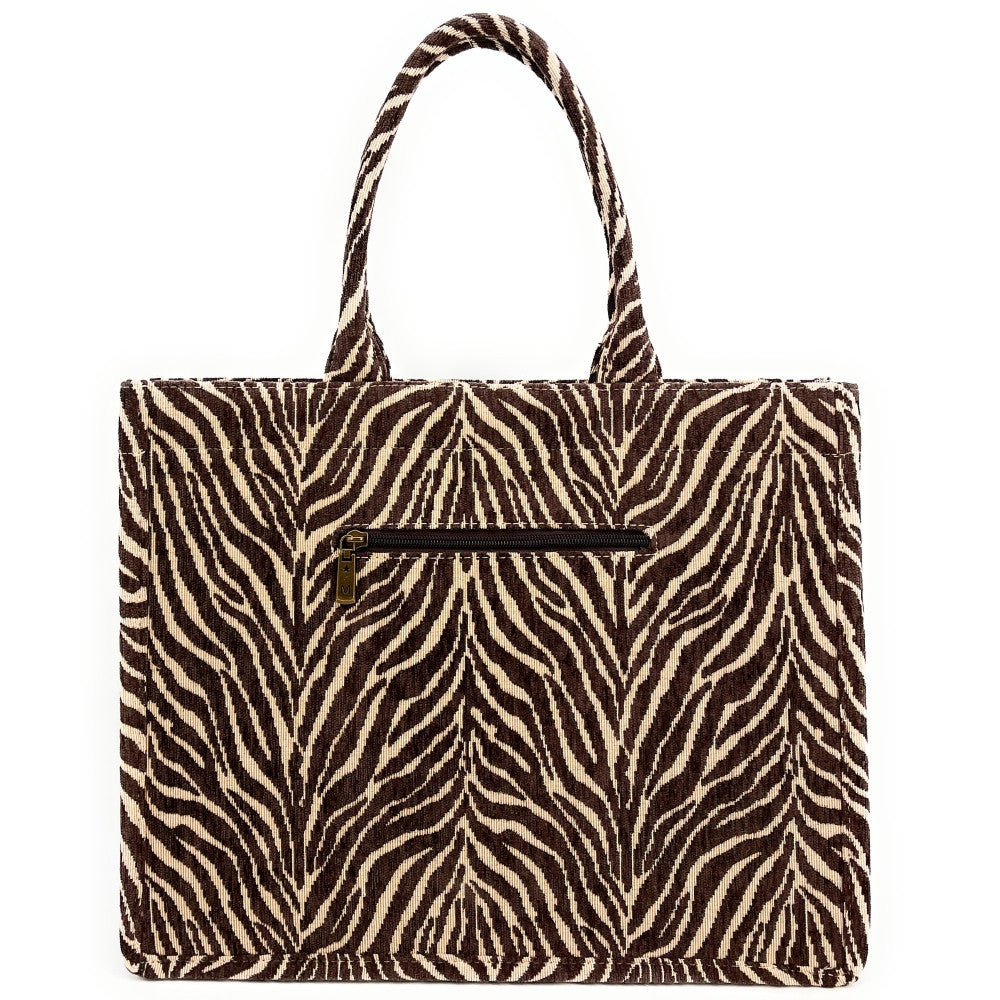 Grand sac cabas rigide en velours tissé ZEBRA Chocolat