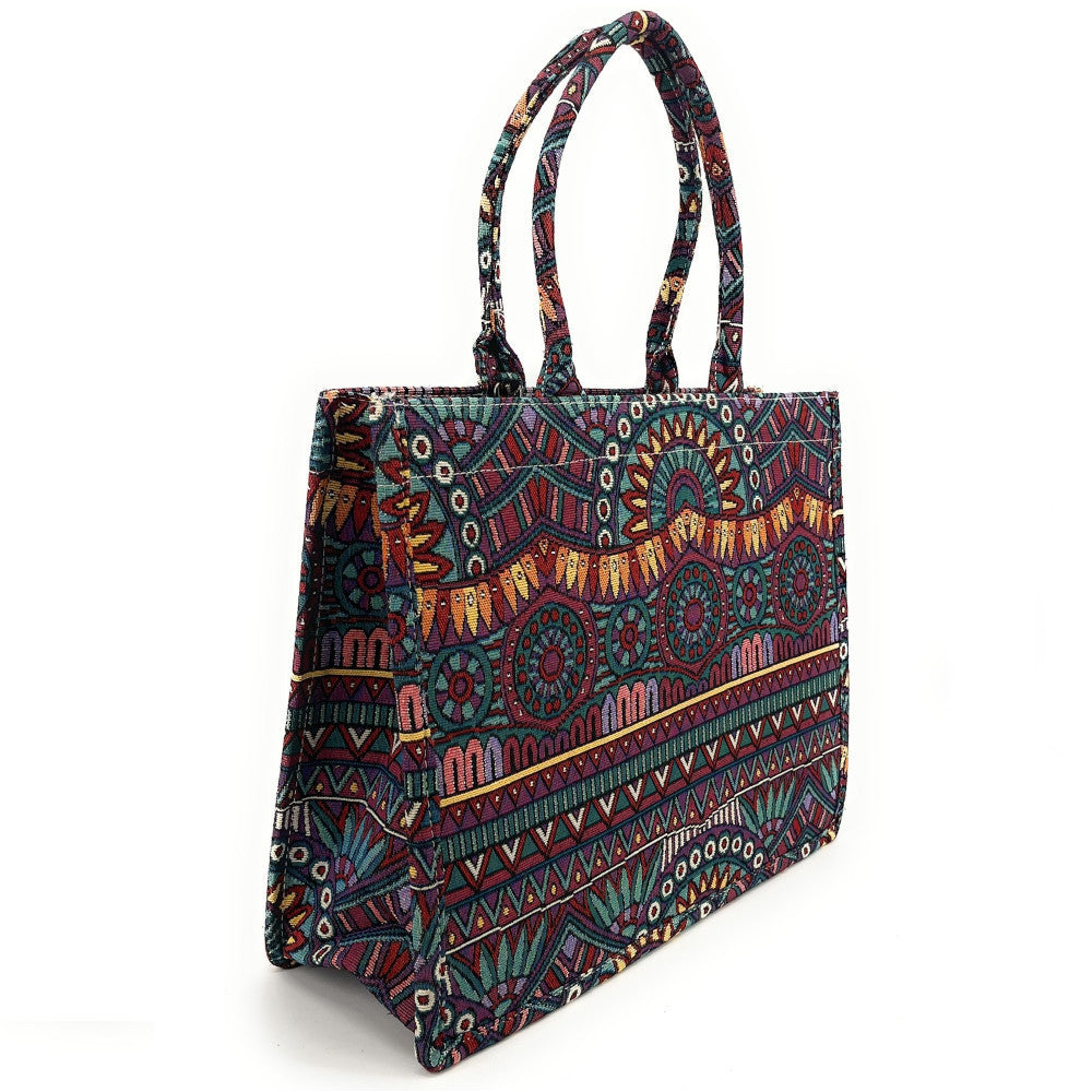 Grand sac cabas rigide en velours tissé ZEBRA Multicolore