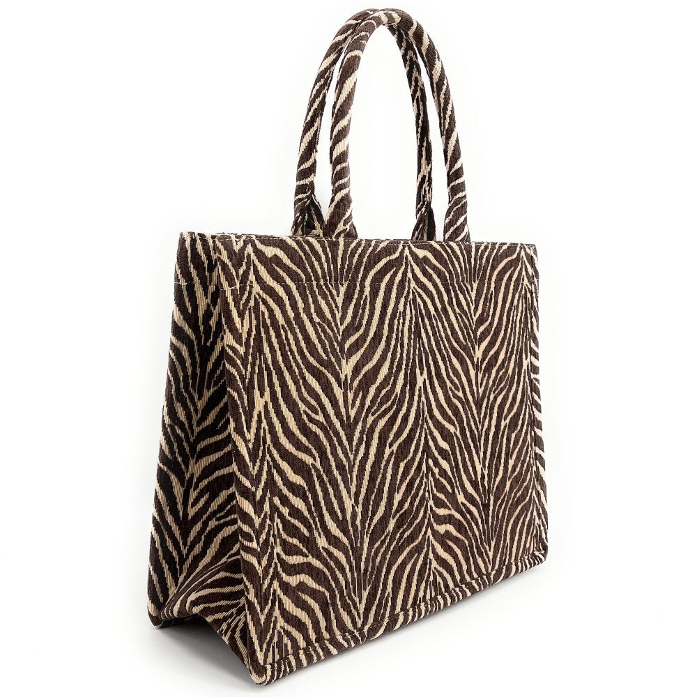 Grand sac cabas rigide en velours tissé ZEBRA Chocolat