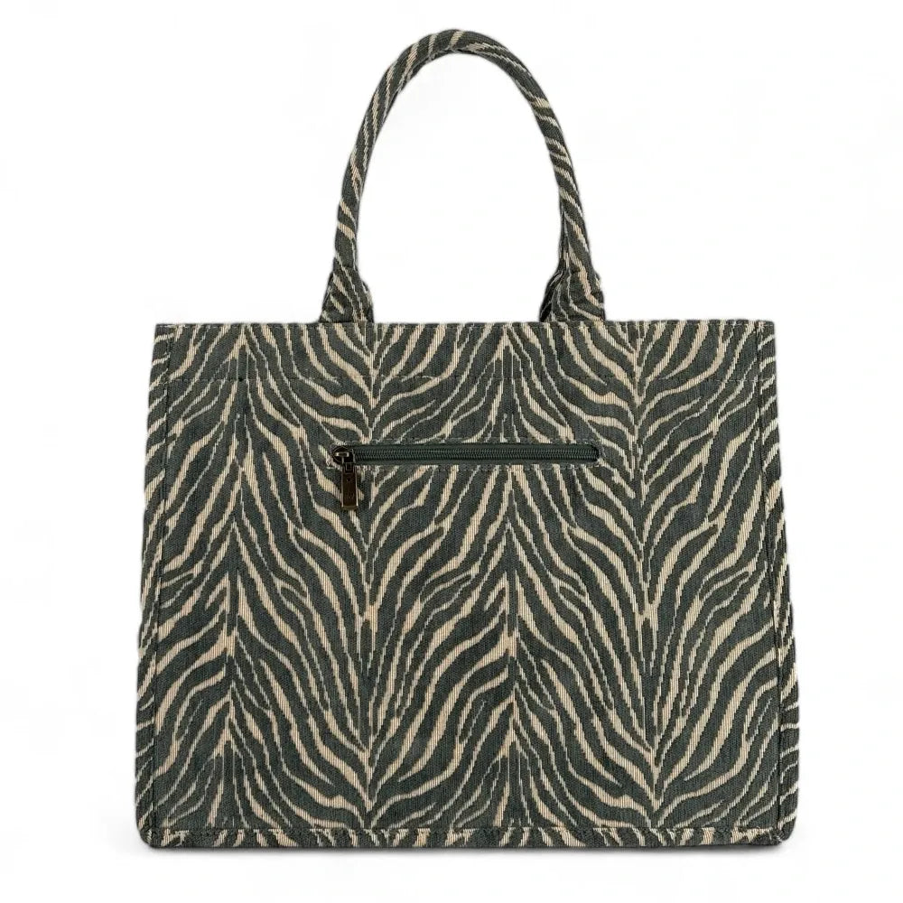 Grand sac cabas rigide en velours tissé ZEBRA Kaki clair