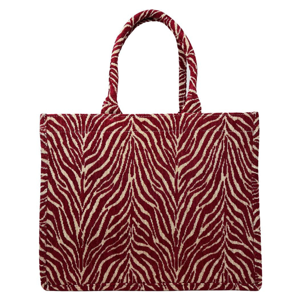 Grand sac cabas rigide en velours tissé ZEBRA Rubis