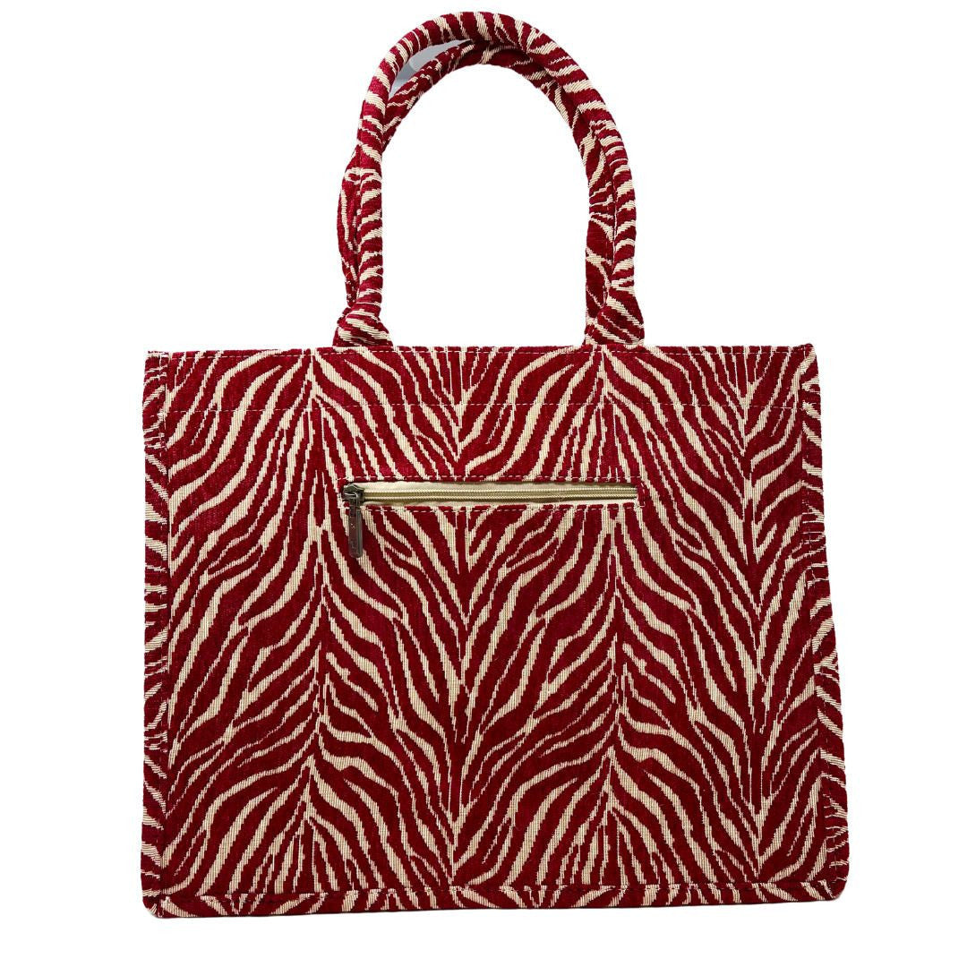 Grand sac cabas rigide en velours tissé ZEBRA Rubis