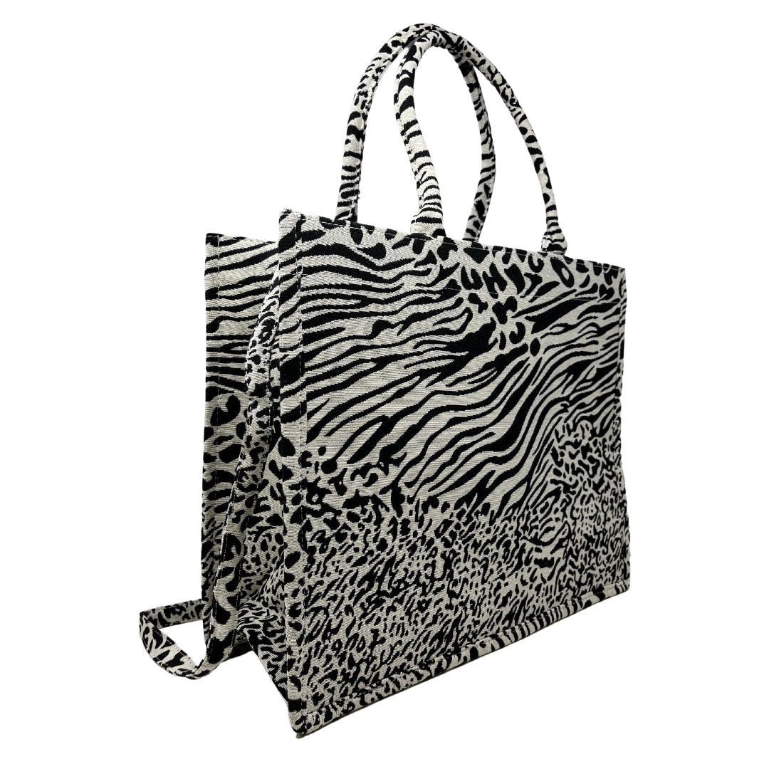 Grand sac cabas rigide en velours tissé ZEBRA Onyx