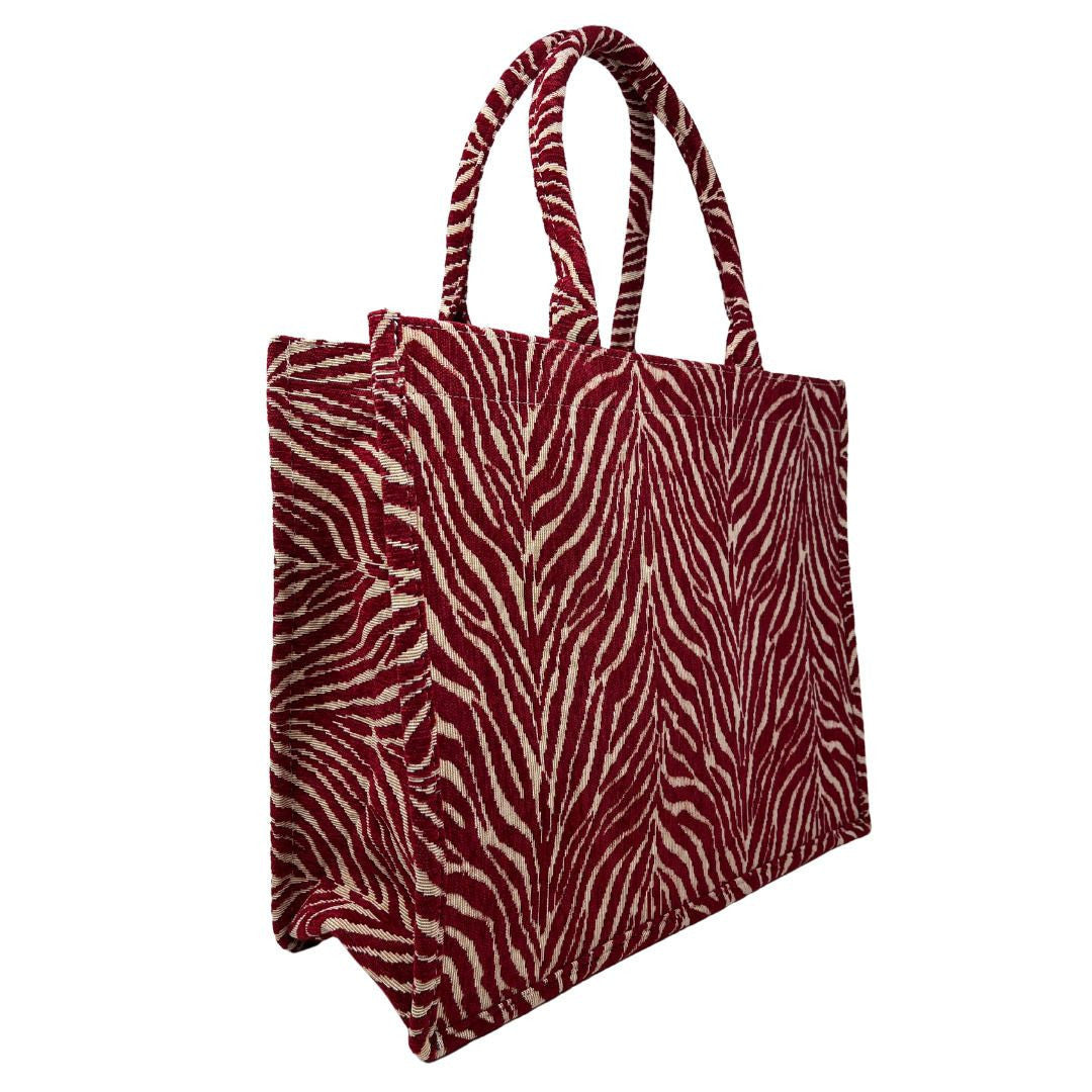 Grand sac cabas rigide en velours tissé ZEBRA Rubis