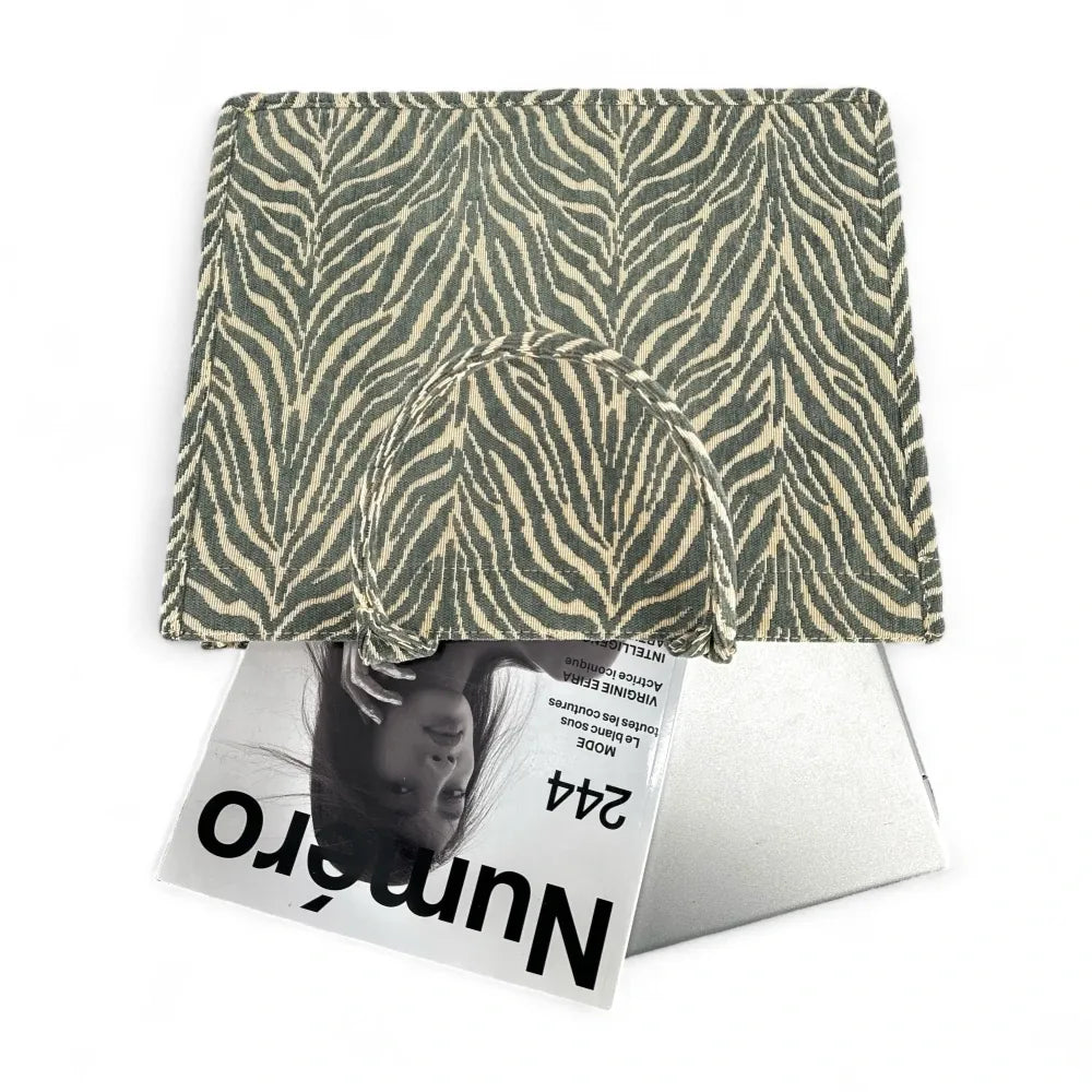 Grand sac cabas rigide en velours tissé ZEBRA Kaki clair