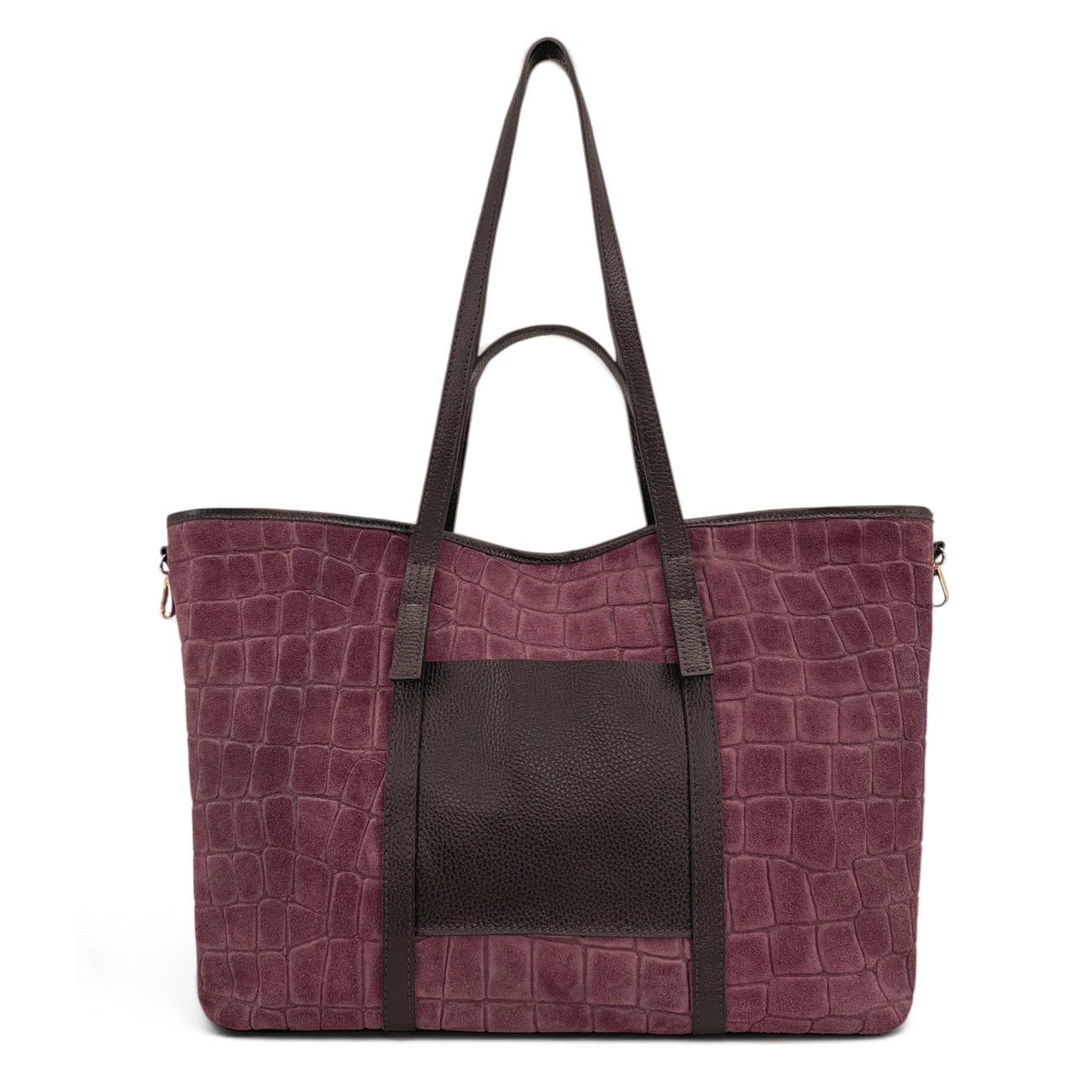 Grand sac cabas en cuir grainé et daim VENICE Bordeaux