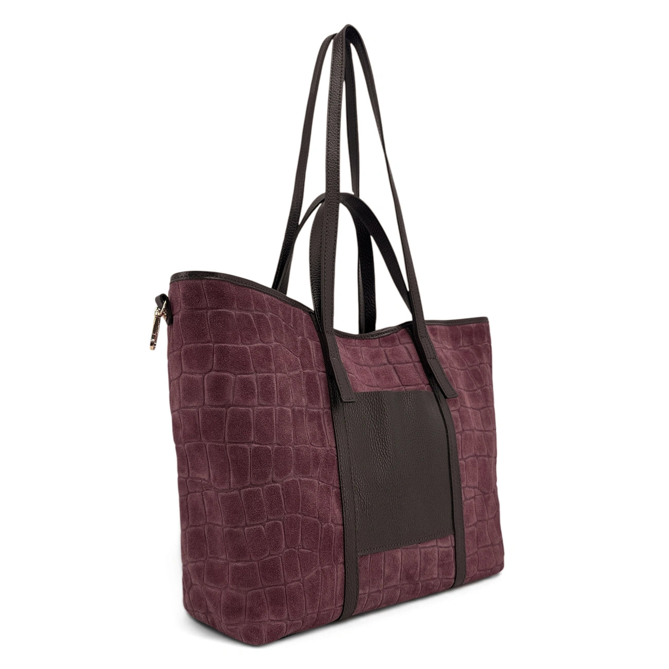 Grand sac cabas en cuir grainé et daim VENICE Bordeaux